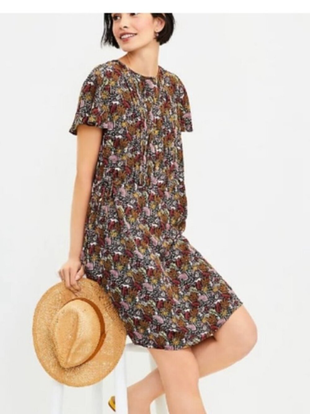 Ann Taylor Loft Paradise Lost Jungle Safari Pintuck Tie Sides Dress Size Large